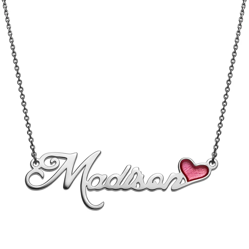 Sterling Silver Name with Pink Enamel Heart Necklace sold by Limoges Jewelry