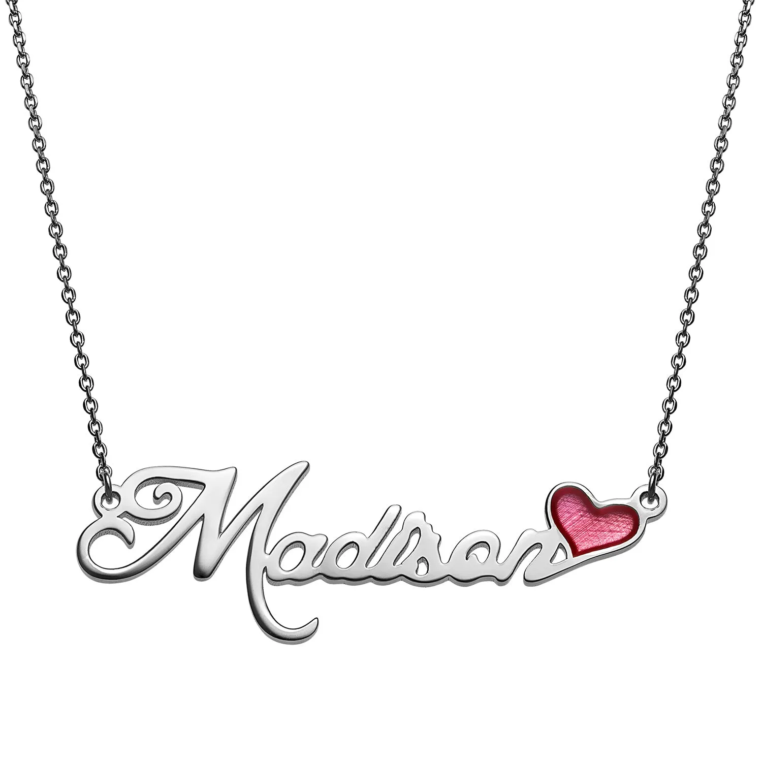 Sterling Silver Name with Pink Enamel Heart Necklace sold by Limoges Jewelry