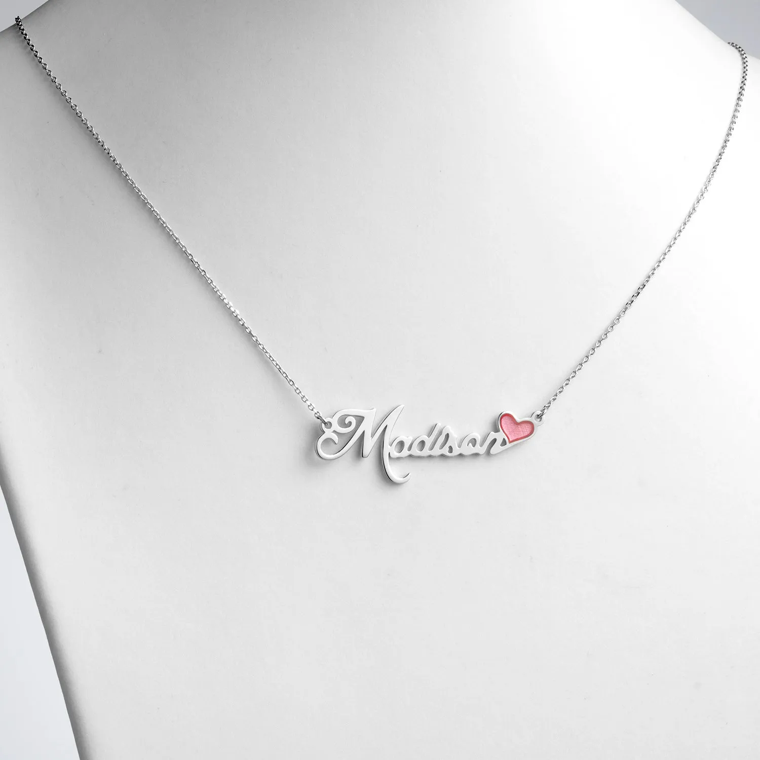 Sterling Silver Name with Pink Enamel Heart Necklace sold by Limoges Jewelry product image thumbnail 2