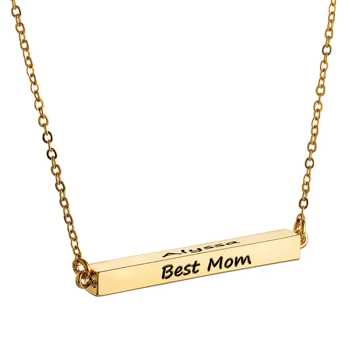 Horizontal 4-sided Bar 'Best Mom' Engraved Family Name Necklace sold by Limoges Jewelry product image thumbnail 5
