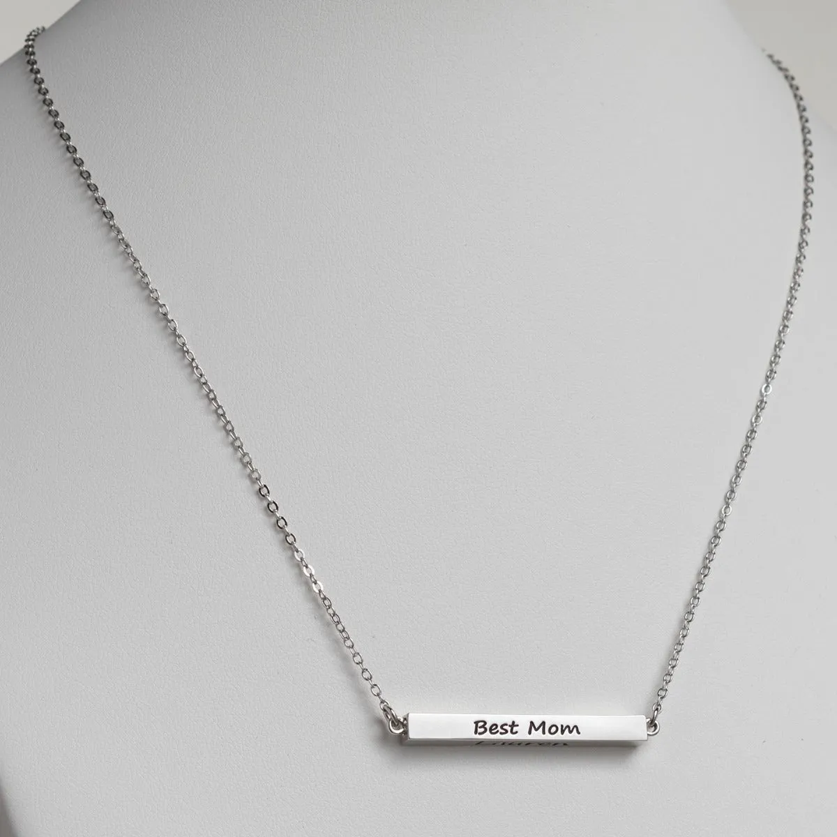 Horizontal 4-sided Bar 'Best Mom' Engraved Family Name Necklace sold by Limoges Jewelry product image thumbnail 4