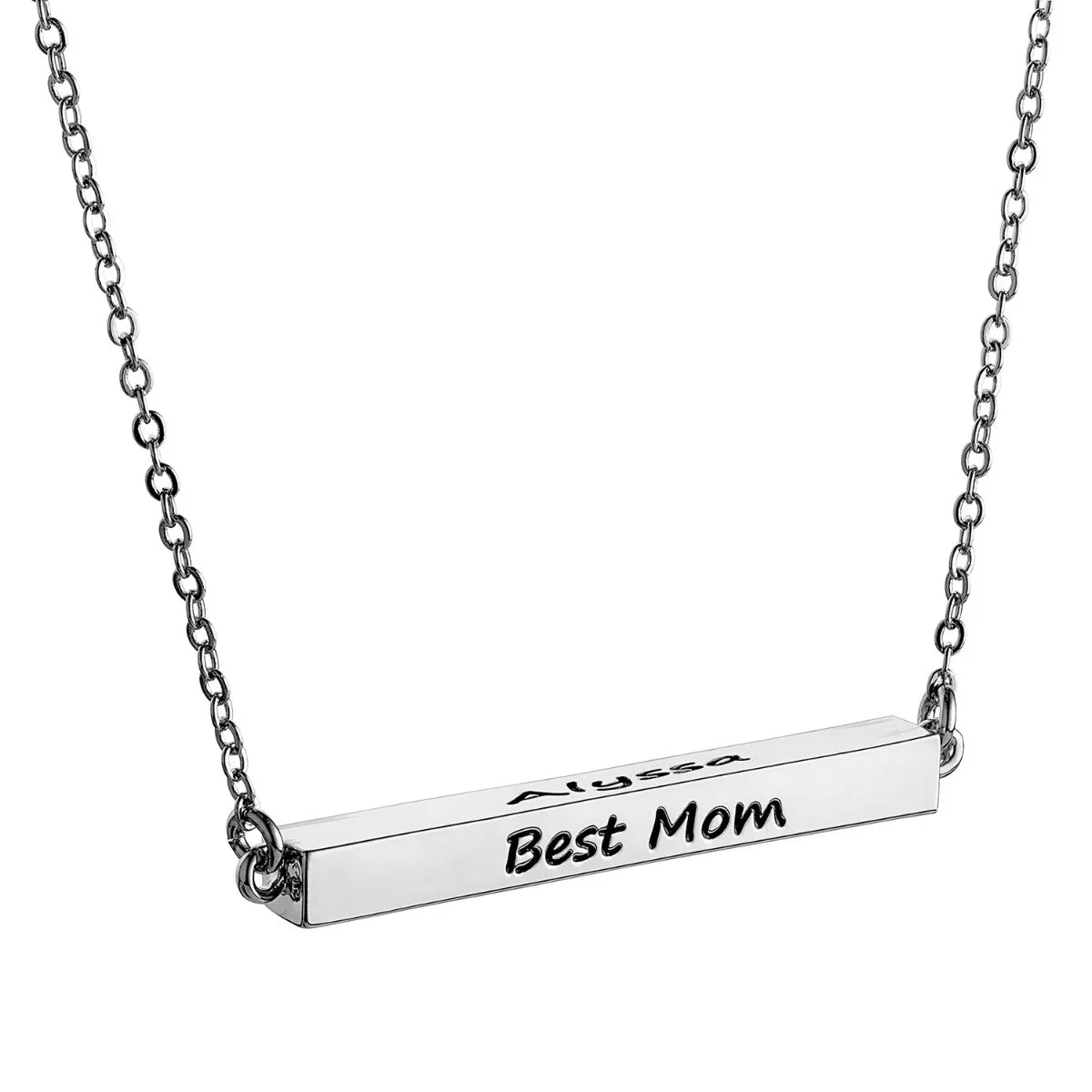 Horizontal 4-sided Bar 'Best Mom' Engraved Family Name Necklace sold by Limoges Jewelry product image thumbnail 2