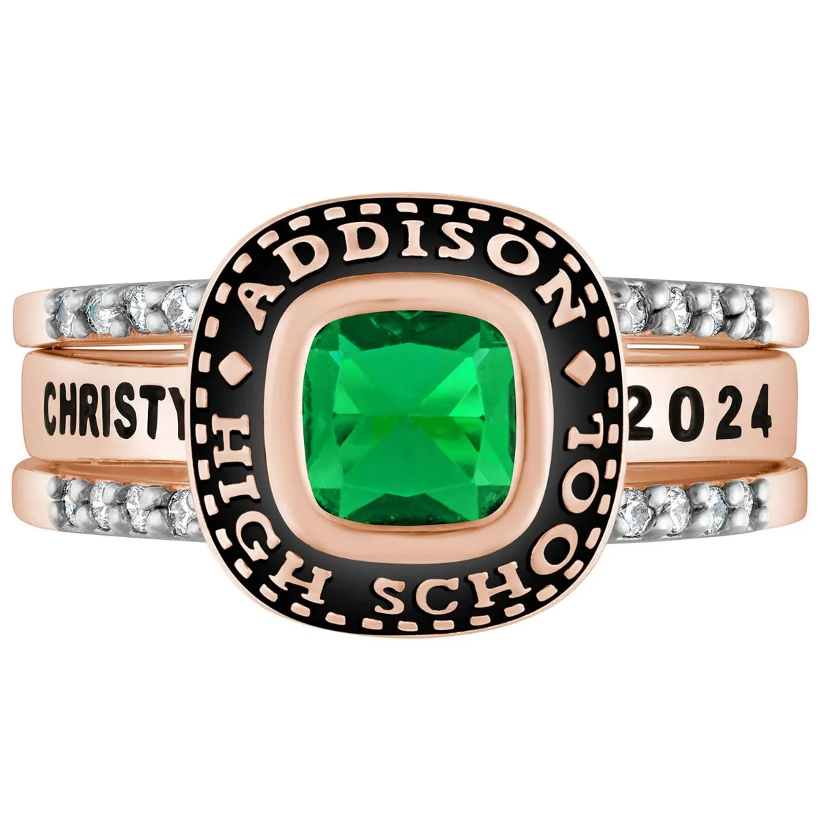 Ladies' 14k Rose Gold Plated Class Ring with Jacket and CZ Accents sold by Limoges Jewelry product image thumbnail 5