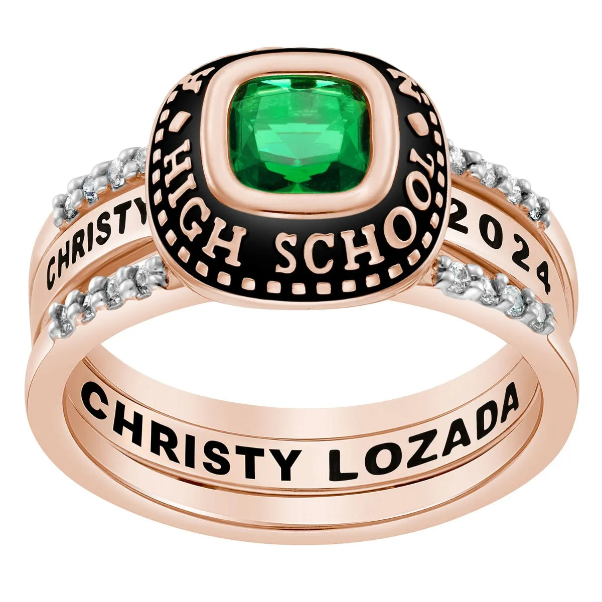 Ladies' 14k Rose Gold Plated Class Ring with Jacket and CZ Accents sold by Limoges Jewelry product image thumbnail 4