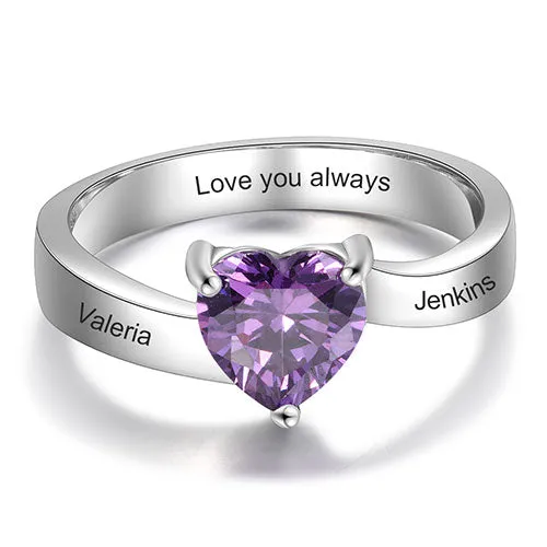 Sterling Silver Engraved Heart Birthstone Ring sold by Limoges Jewelry