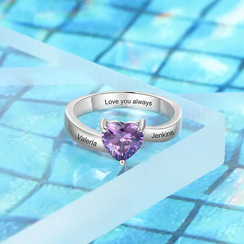 Sterling Silver Engraved Heart Birthstone Ring sold by Limoges Jewelry product image thumbnail 3