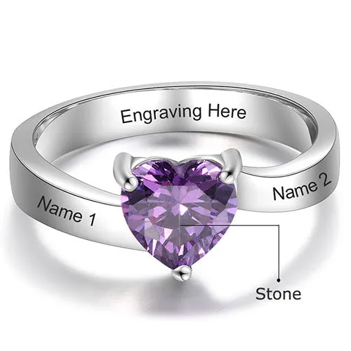 Sterling Silver Engraved Heart Birthstone Ring sold by Limoges Jewelry product image thumbnail 4