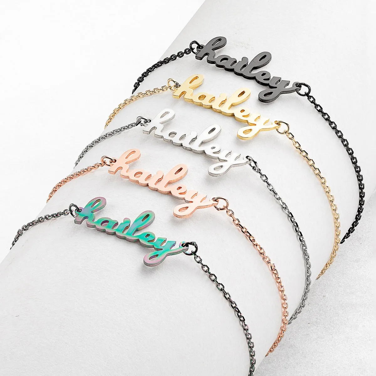 Stainless Steel Lowercase Script Name Bracelet sold by Limoges Jewelry