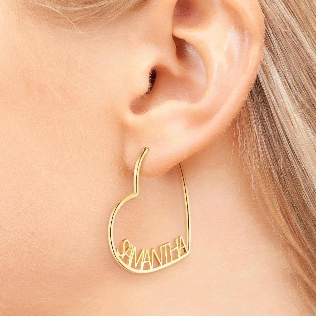 14K Gold Plated Personalized Nameplate Medium Heart Hoop Earrings sold by Limoges Jewelry product image thumbnail 3