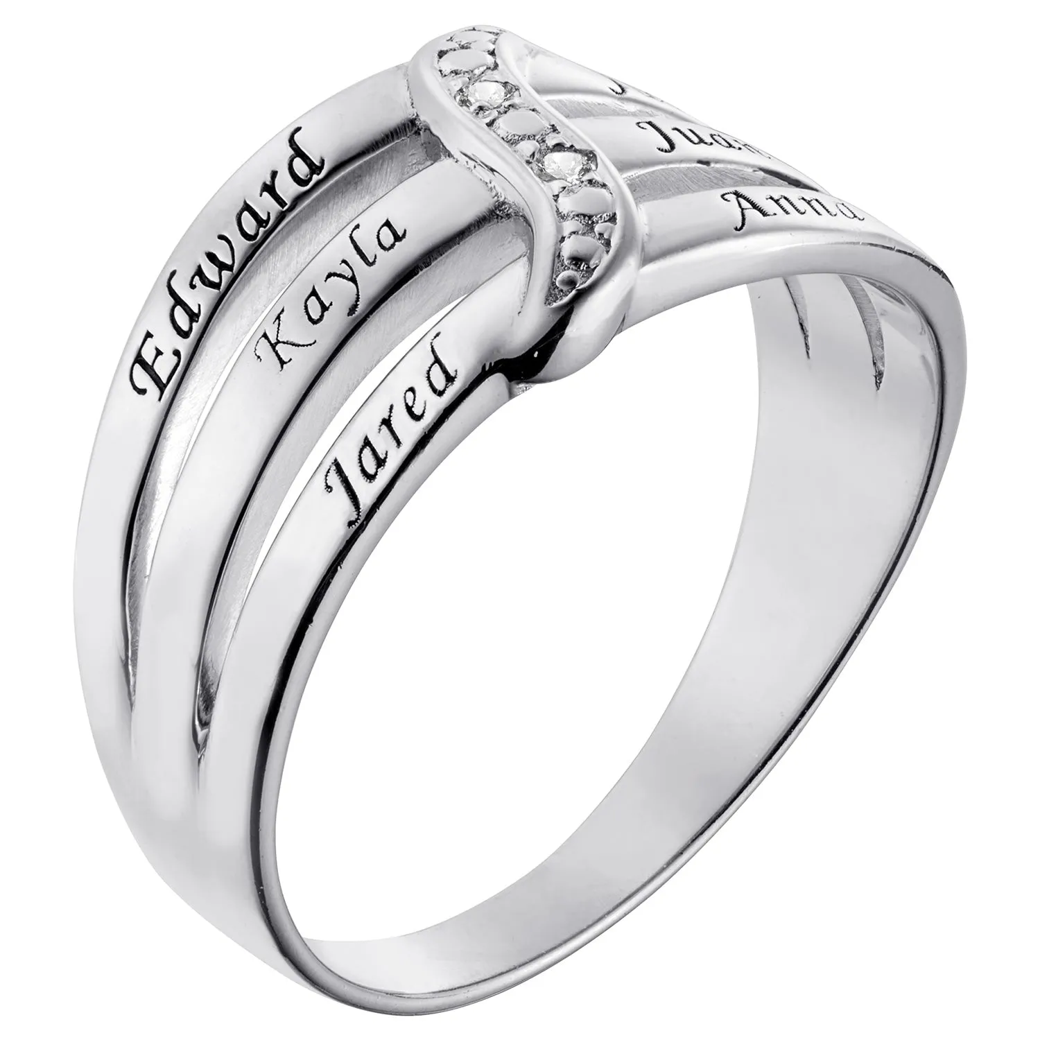 Sterling Silver Family Name Ring with Diamond Accent sold by Limoges Jewelry product image thumbnail 2