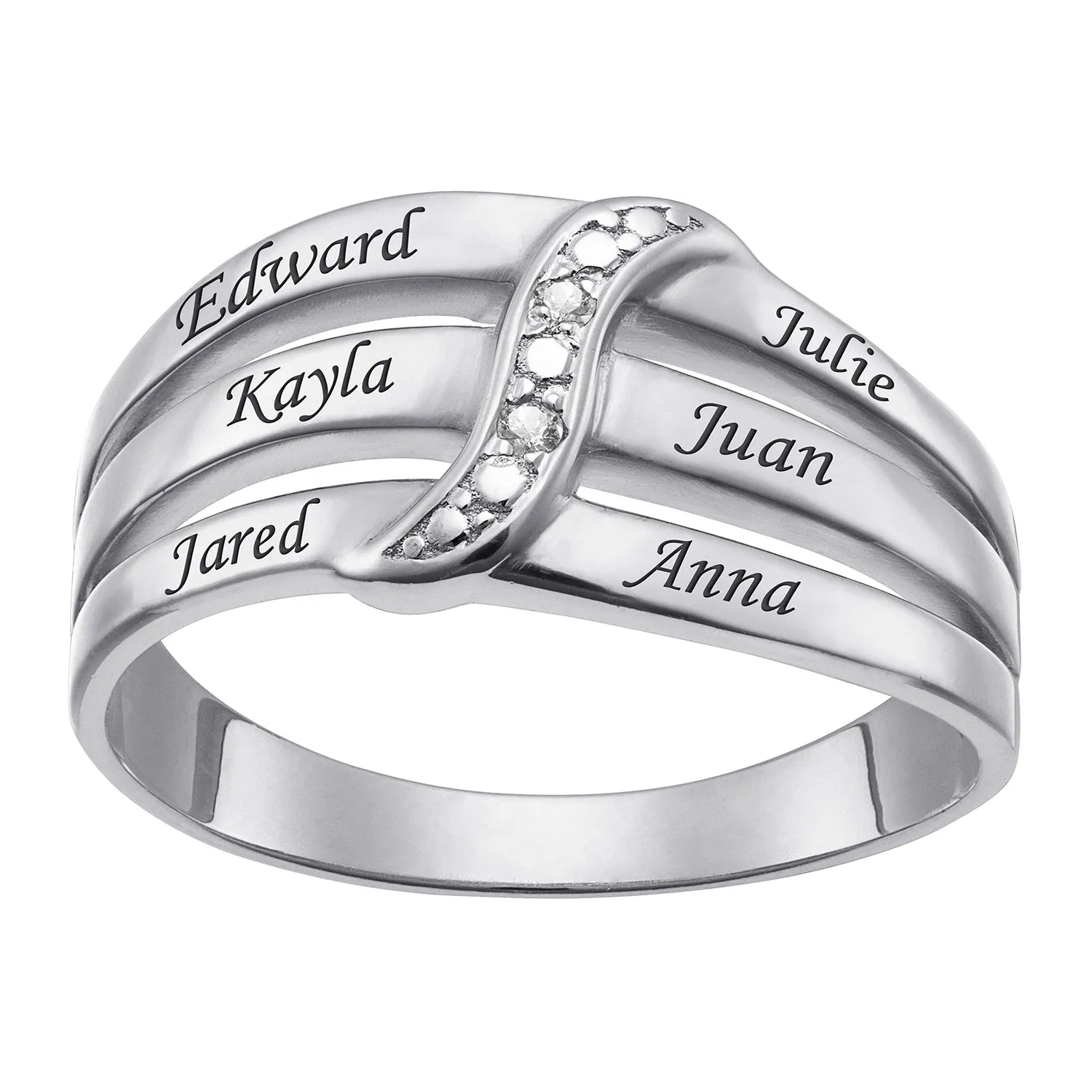 Sterling Silver Family Name Ring with Diamond Accent sold by Limoges Jewelry