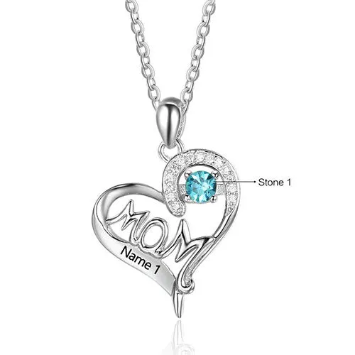 Sterling Silver Engraved Birthstone MOM CZ Accent Heart Necklace sold by Limoges Jewelry product image thumbnail 2