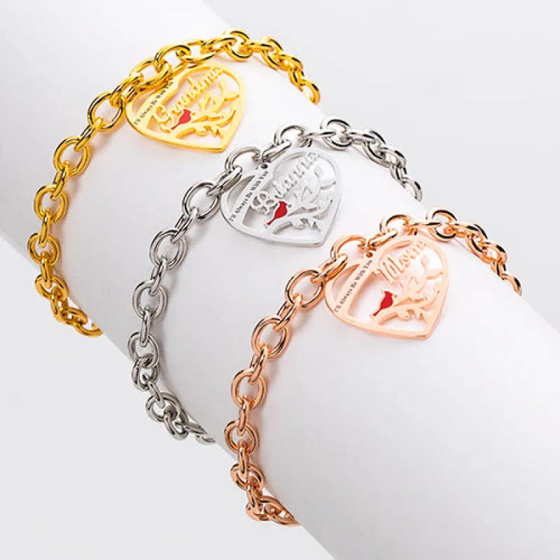Personalized Memorial Heart with Cardinal Bracelet sold by Limoges Jewelry