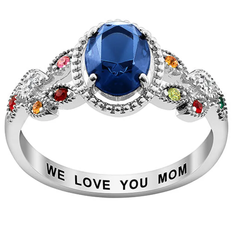 Sterling Silver Mother's Oval Family Birthstone Ring sold by Limoges Jewelry