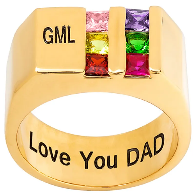 14K Gold over Sterling Engraved Double Row Birthstones Signet Ring sold by Limoges Jewelry