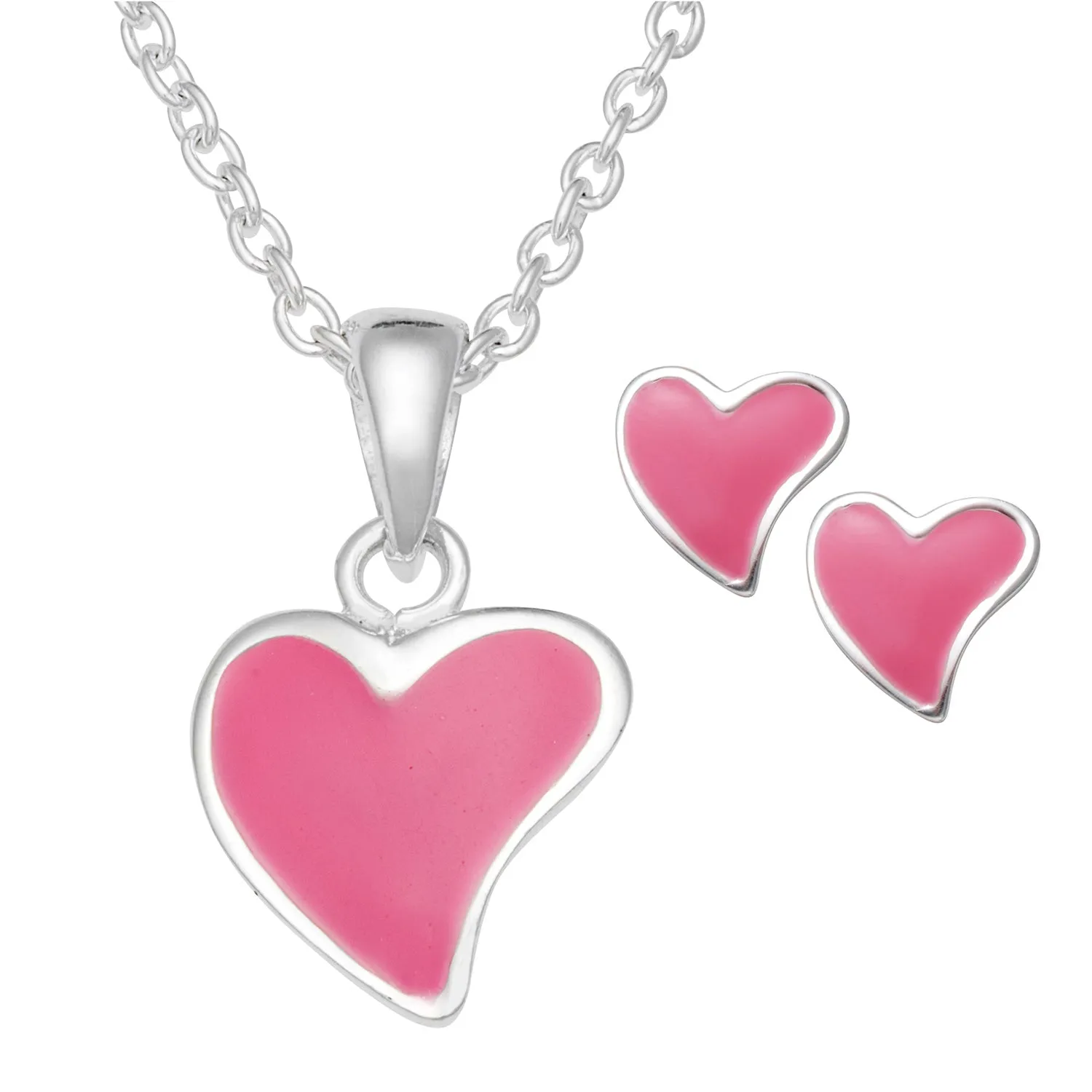 Sterling Silver Pink Heart Necklace and Earrings Set sold by Limoges Jewelry