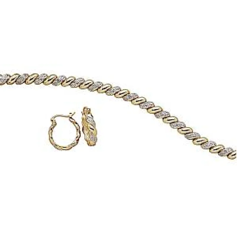 Genuine Diamond 1/4 Carat San Marco Tennis Bracelet and Hoop Earring Set made by Limoges Jewelry