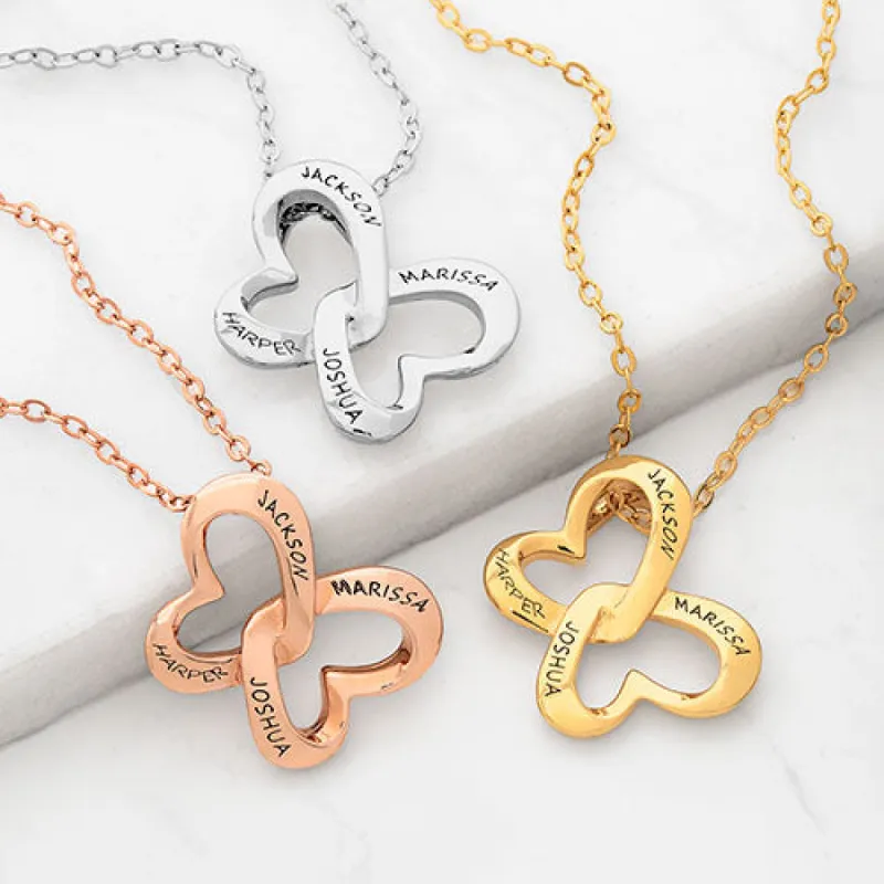 Personalized Engraved Double Heart Butterfly Necklace sold by Limoges Jewelry