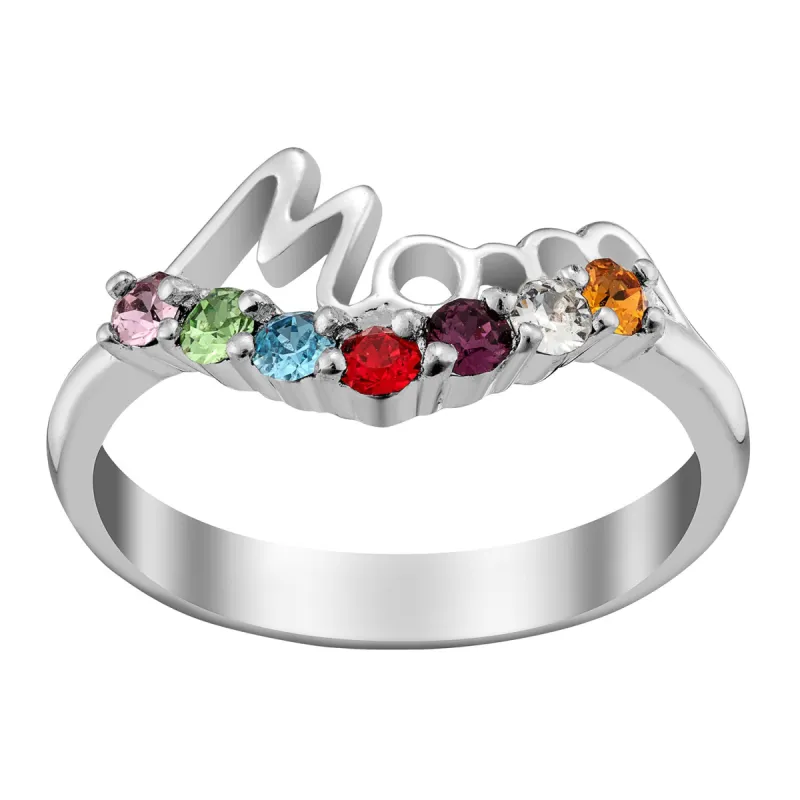 Sterling Silver MOM Family Birthstone Ring sold by Limoges Jewelry