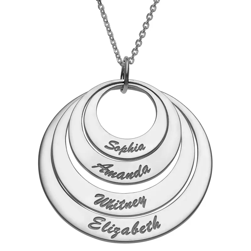 Sterling Silver Nesting Circles with Names Necklace - 4 Discs sold by Limoges Jewelry