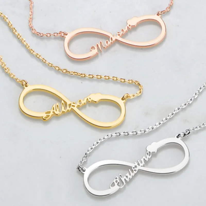 Sterling Silver Name with Heart Infinity Pendant sold by Limoges Jewelry