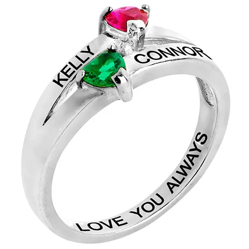 Silver Plated Couple's Birthstone Heart Diamond Accent Ring sold by Limoges Jewelry product image thumbnail 2