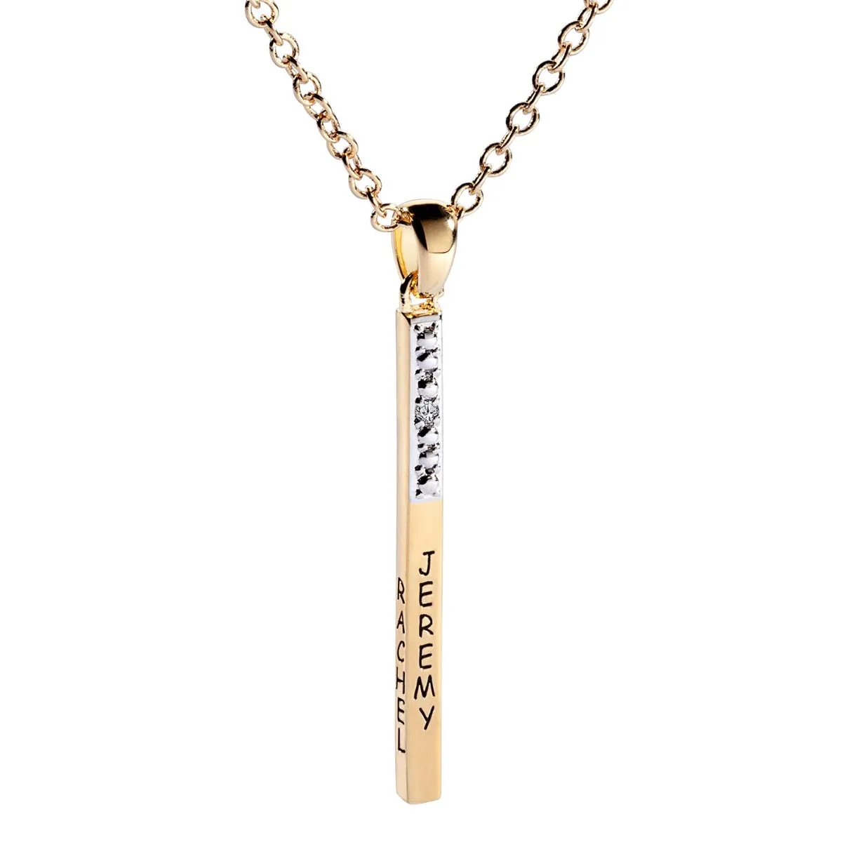 14K Gold Plated 4 Sided Bar with Diamond Accent sold by Limoges Jewelry