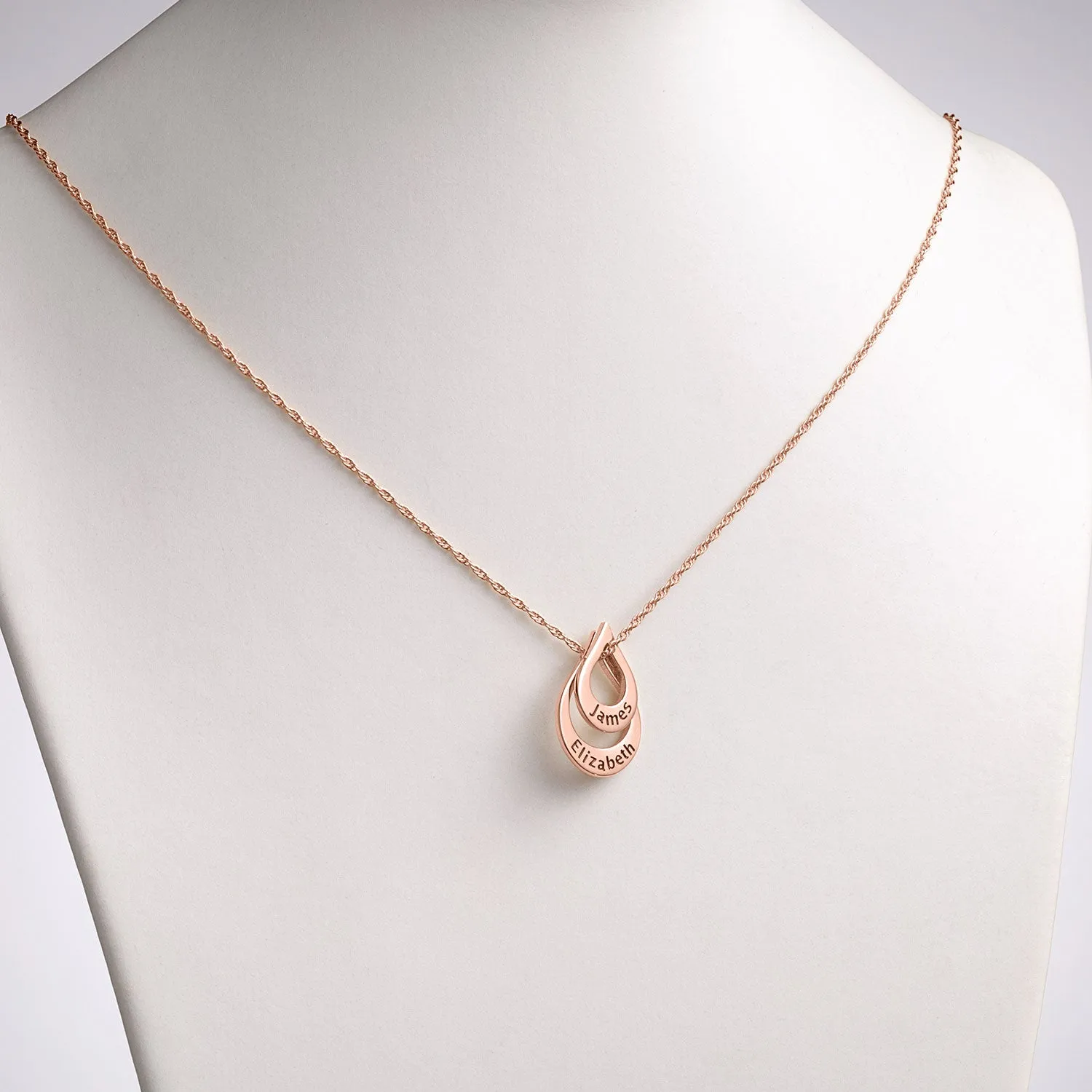 14K Rose Gold Plated Nesting Teardrop with Names Necklace - 2 Names sold by Limoges Jewelry