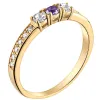 14K Gold Plated Simulated Amethyst and Clear Crystal 3-Stone Ring sold by Limoges Jewelry