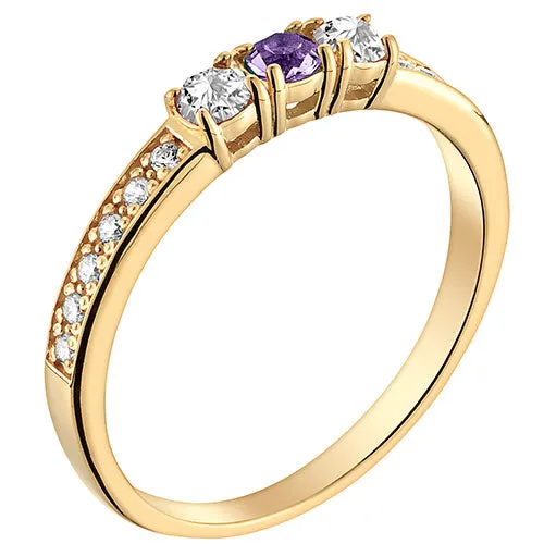 14K Gold Plated Simulated Amethyst and Clear Crystal 3-Stone Ring sold by Limoges Jewelry product image thumbnail 2