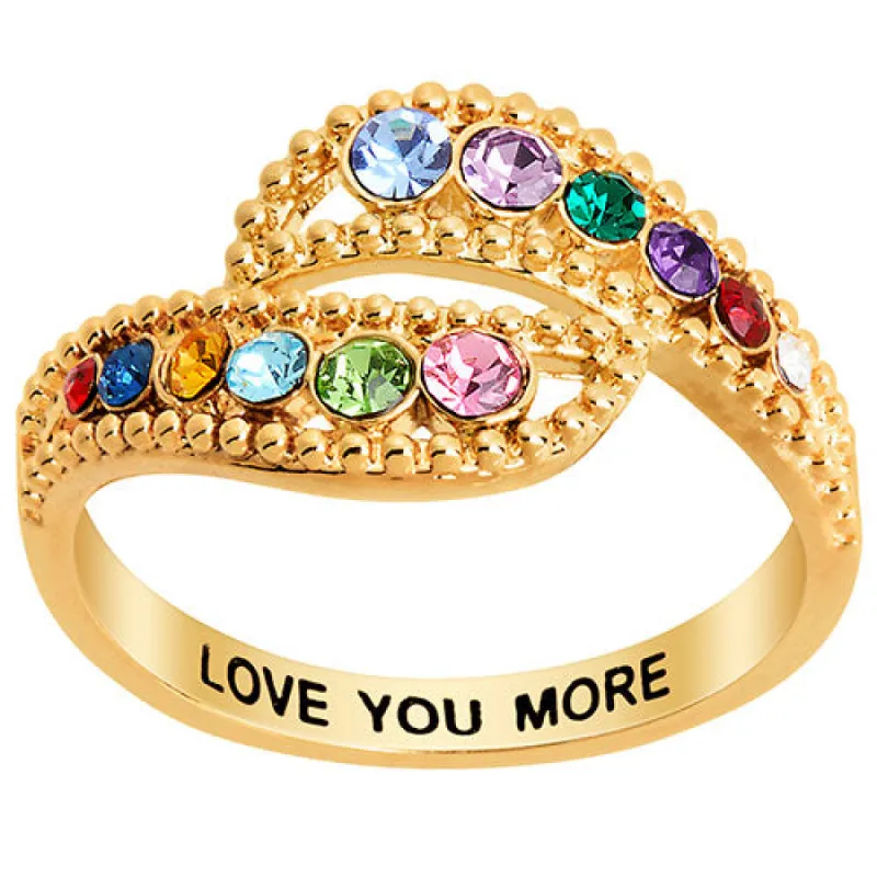 14K Gold Plated Curved Bypass Family Birthstone Ring sold by Limoges Jewelry