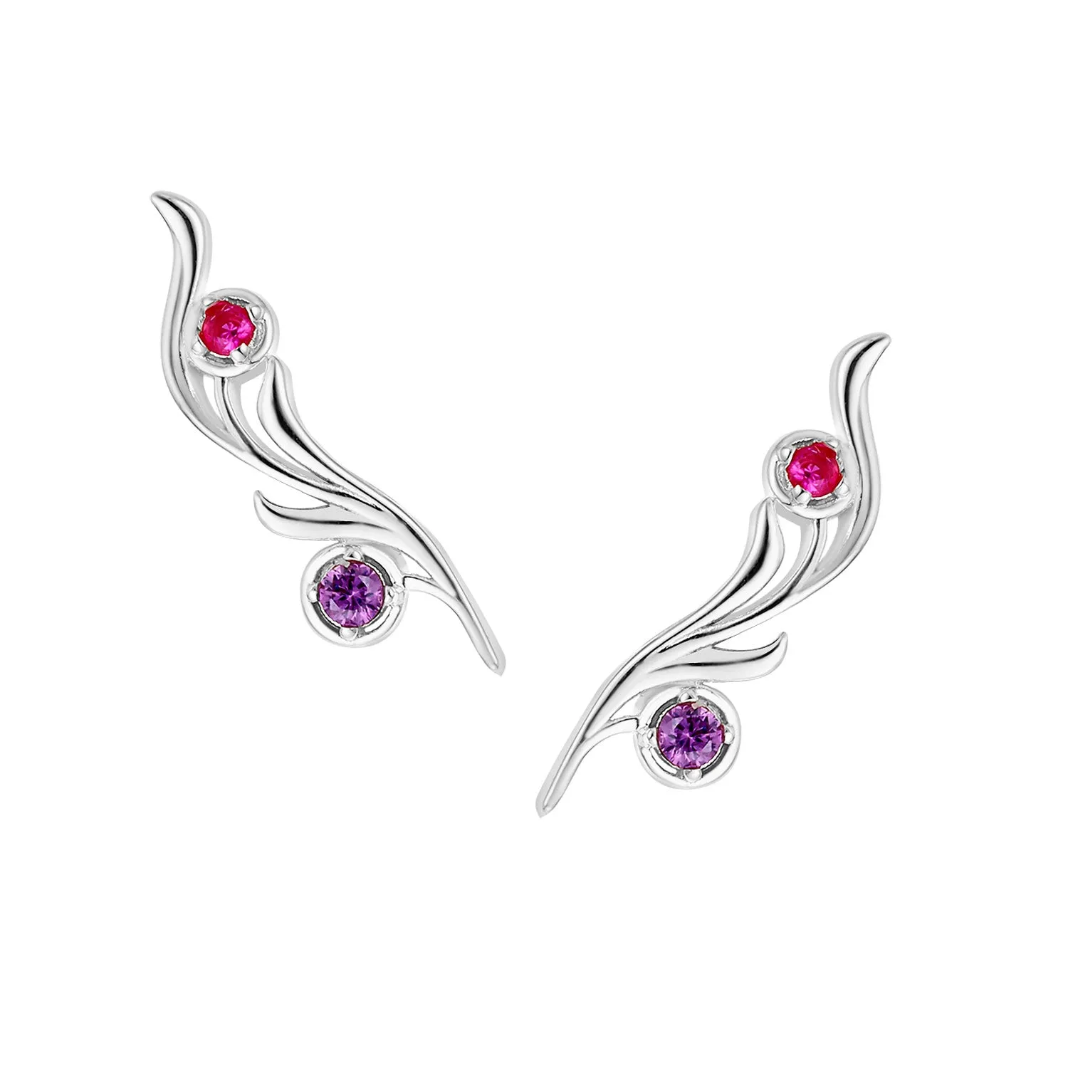 Sterling Silver Double Birthstone Vine Crawler Earrings sold by Limoges Jewelry product image thumbnail 2