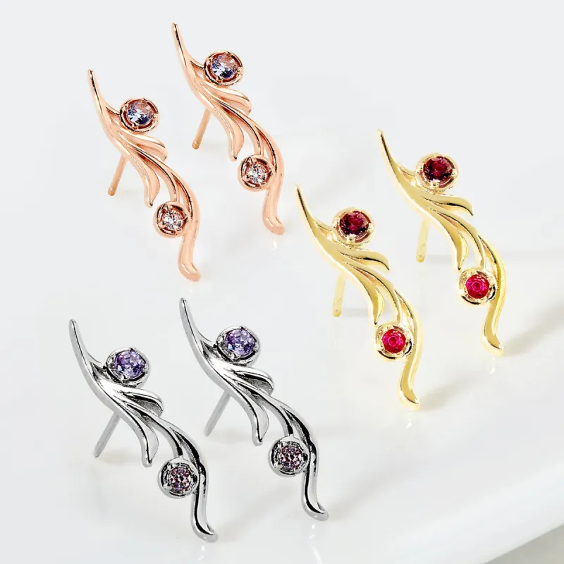 Sterling Silver Double Birthstone Vine Crawler Earrings sold by Limoges Jewelry