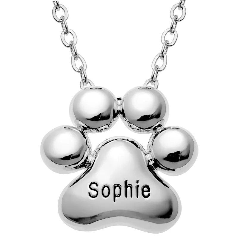 Engraved Paw Print Necklace sold by Limoges Jewelry