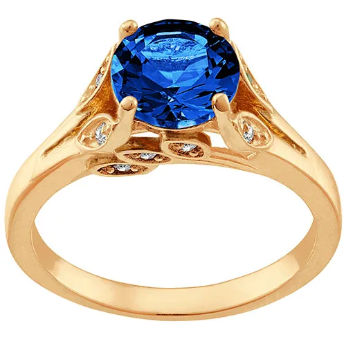 14K Gold Plated Simulated Sapphire with Clear Crystal Leaves Ring sold by Limoges Jewelry