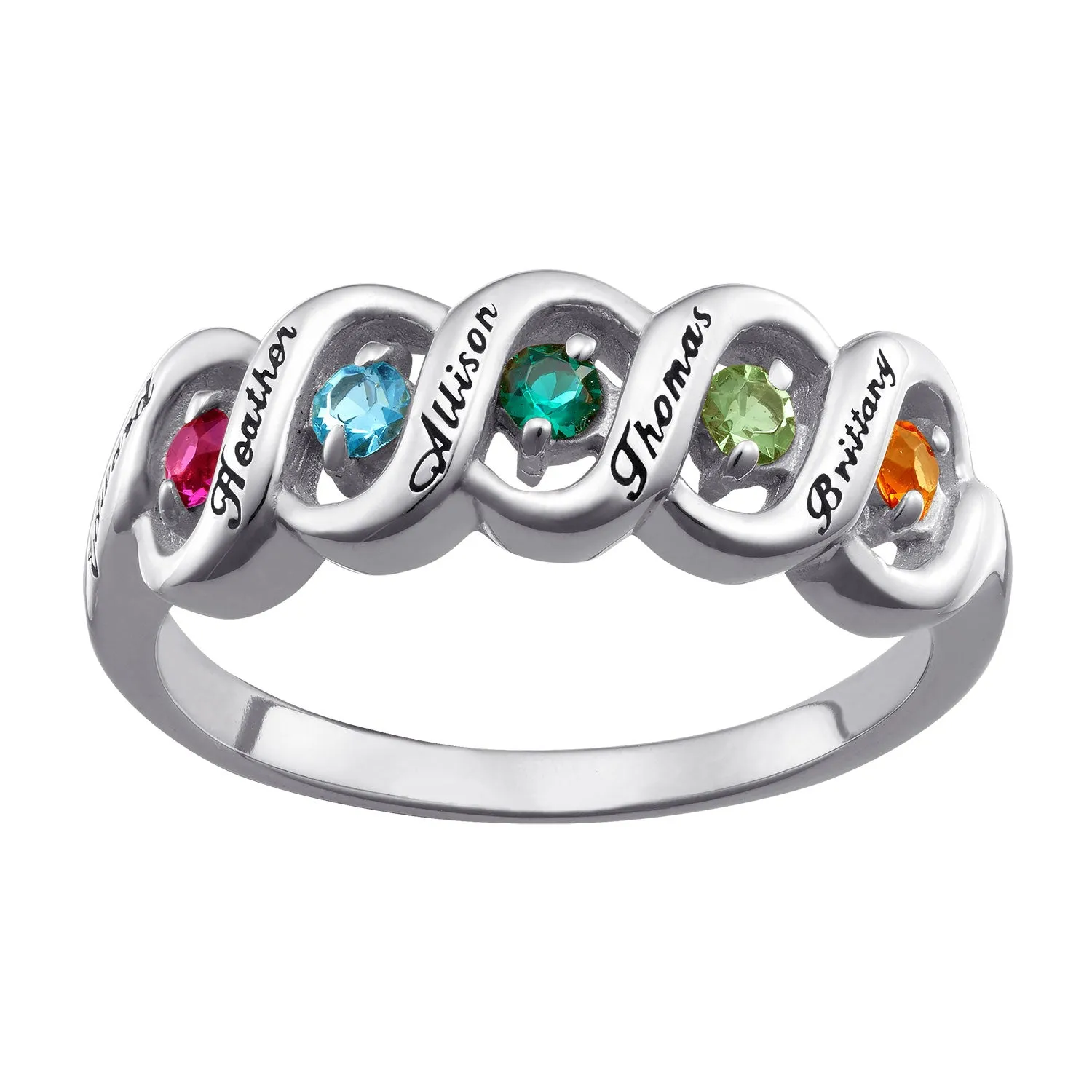 10K White Gold Ribbon Family Name & Birthstone Ring sold by Limoges Jewelry product image thumbnail 2