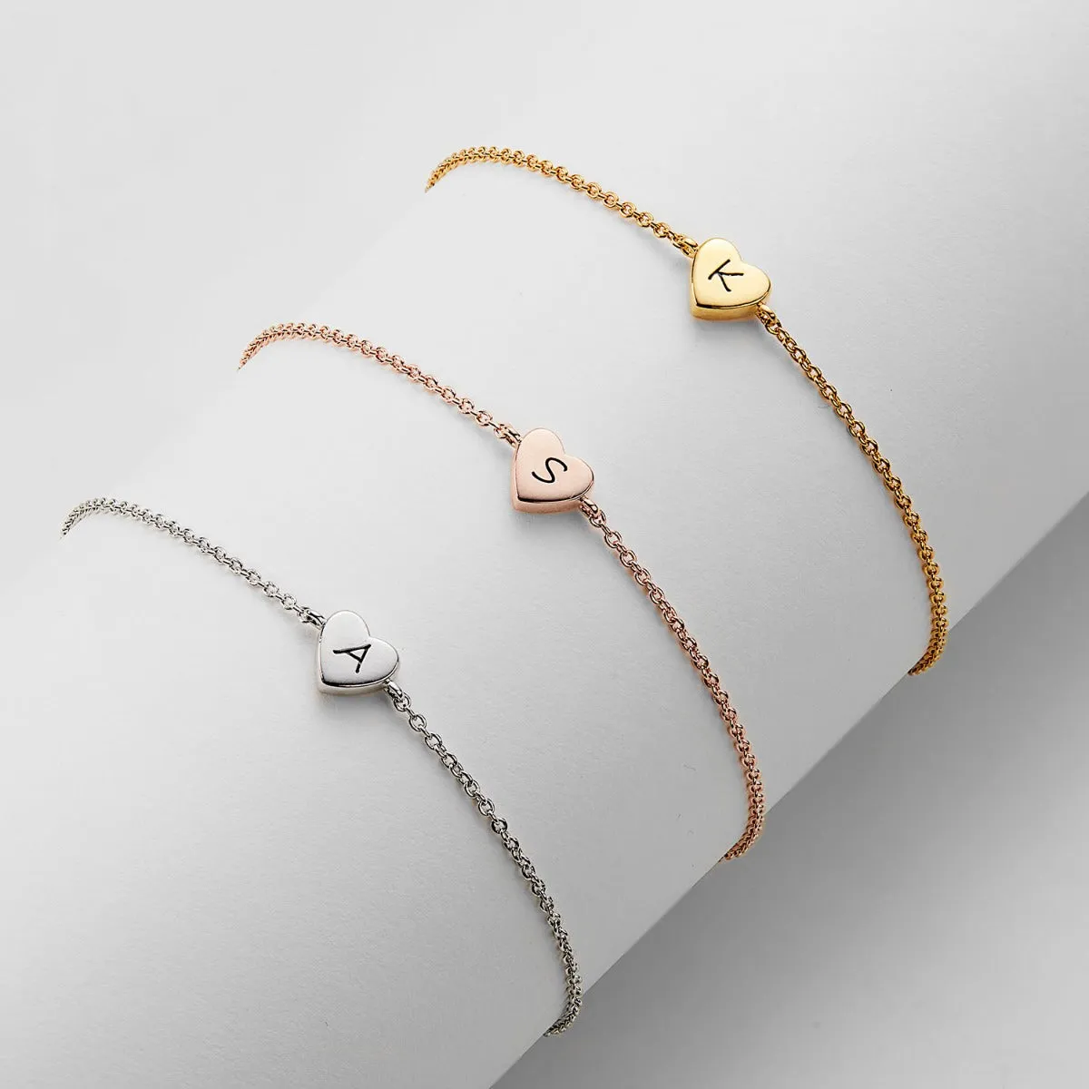 Dainty Heart Initial Station Bracelet sold by Limoges Jewelry