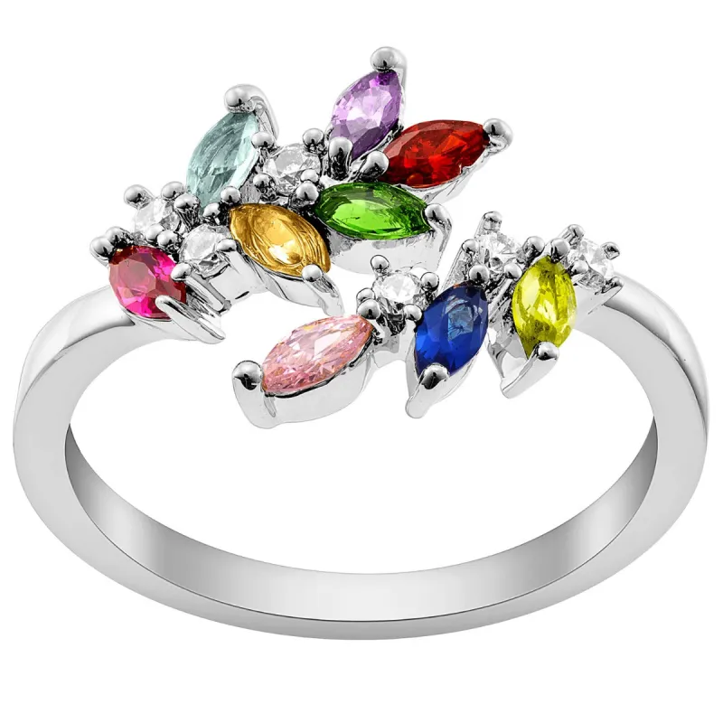 Silver Plated Marquise Birthstone Bypass Ring sold by Limoges Jewelry