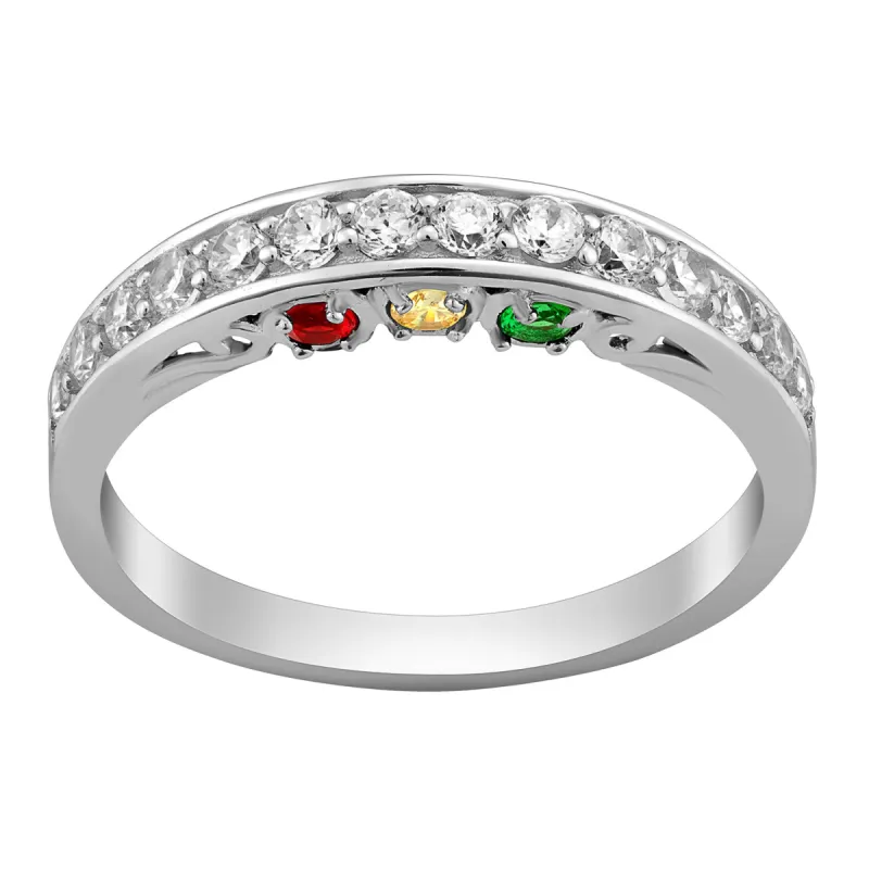 Sterling Silver Family Hidden Birthstone Ring with White Topaz made by Limoges Jewelry