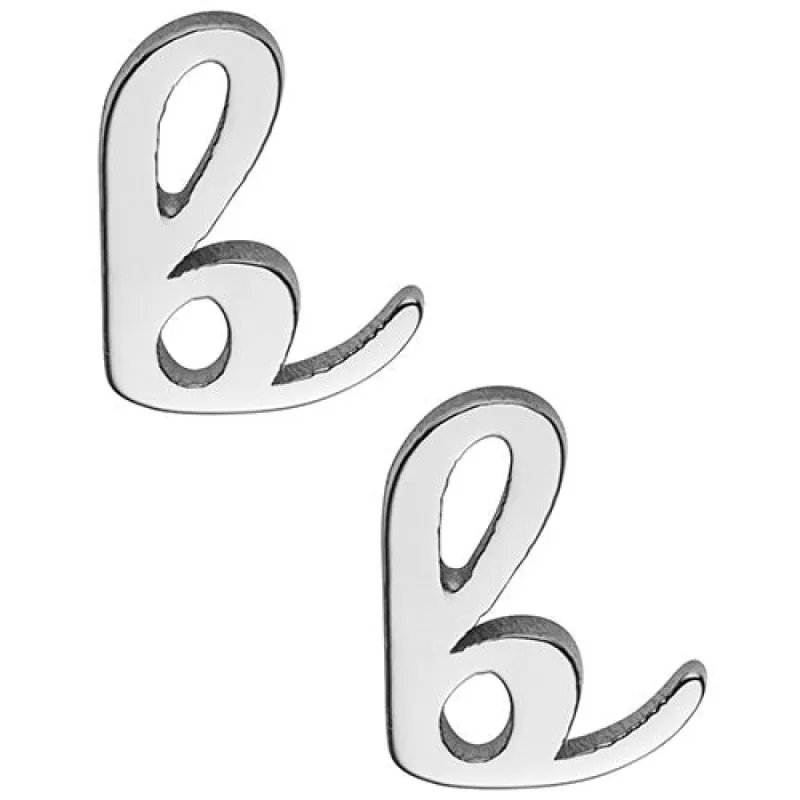 Sterling Silver Lowercase Script Initial Button Earring sold by Limoges Jewelry