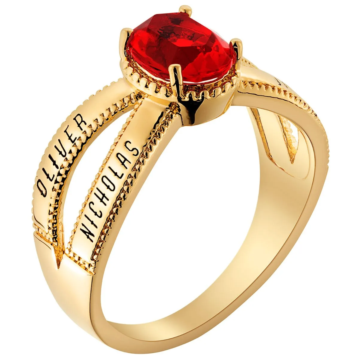 14K Gold Plated Mother's Oval Birthstone Family Name Ring sold by Limoges Jewelry product image thumbnail 2