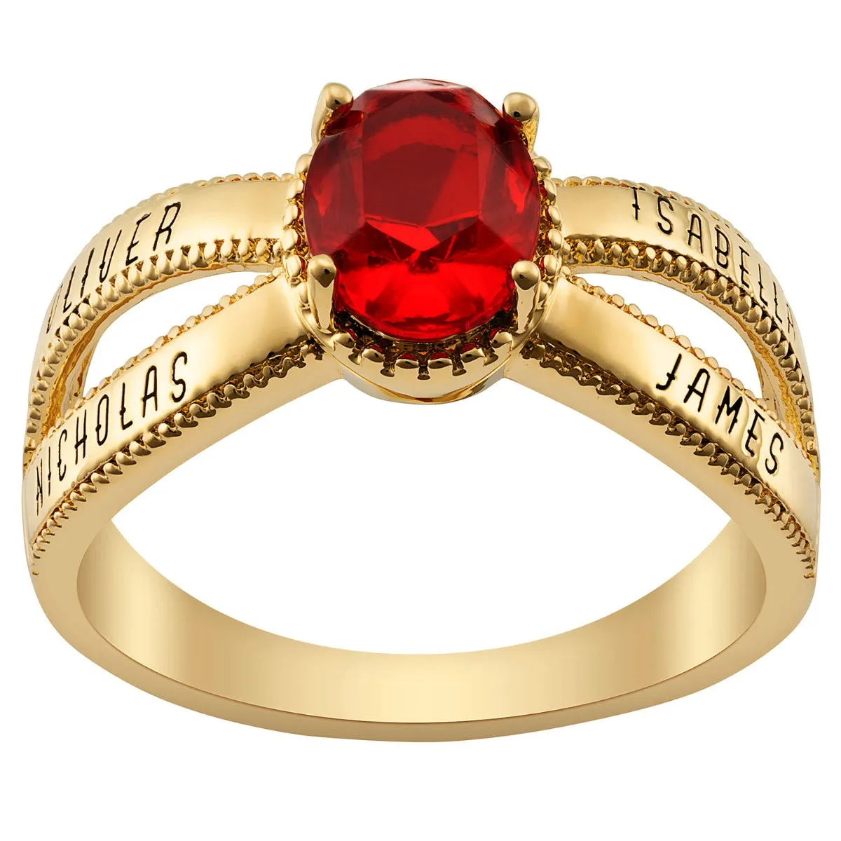 14K Gold Plated Mother's Oval Birthstone Family Name Ring sold by Limoges Jewelry
