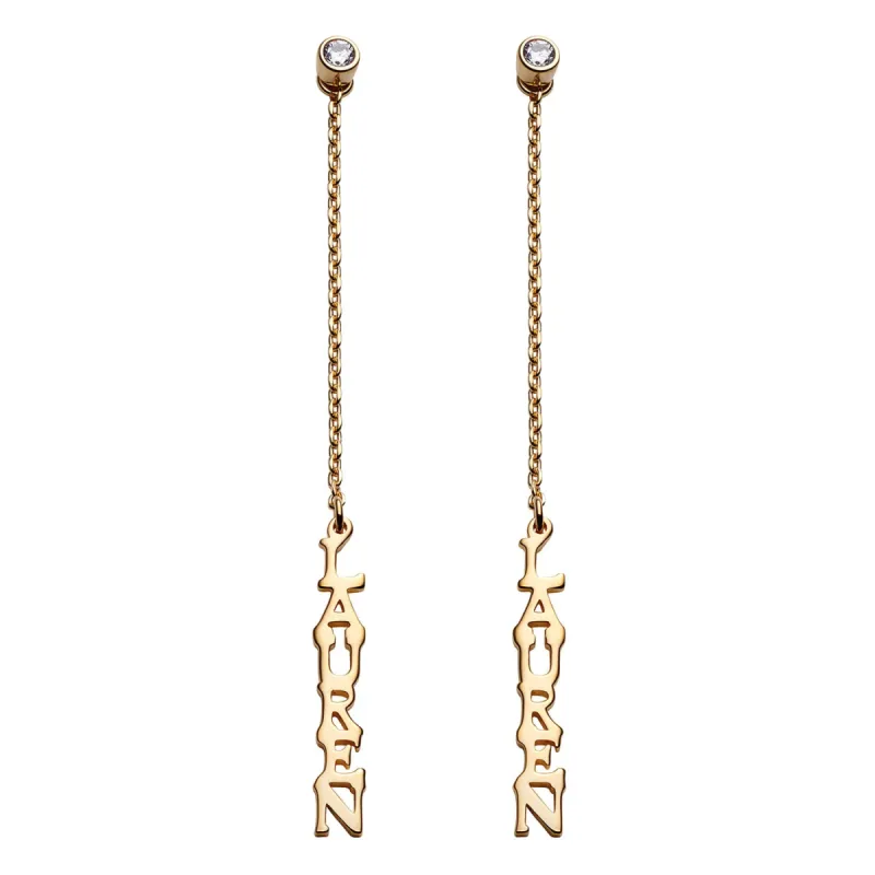 14K Gold over Sterling  Petite Name with CZ Dangle Earrings sold by Limoges Jewelry