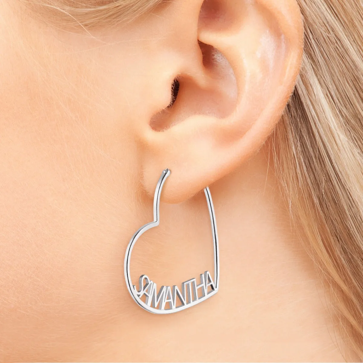 Silver Plated Personalized Nameplate Medium Heart Hoop Earrings sold by Limoges Jewelry product image thumbnail 3
