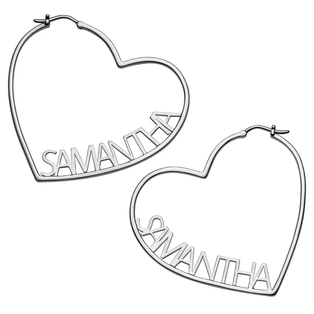 Silver Plated Personalized Nameplate Medium Heart Hoop Earrings sold by Limoges Jewelry