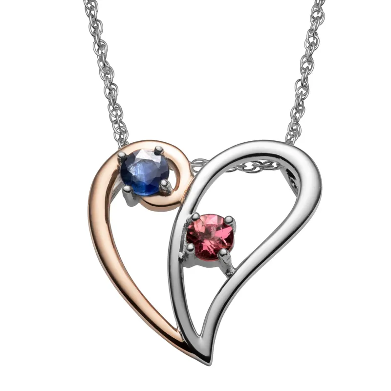 Sterling Silver Two-Tone Genuine Birthstone Heart Pendant sold by Limoges Jewelry