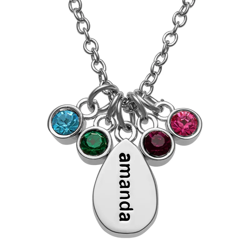 Mother's Name Teardrop Pendant with Birthstones sold by Limoges Jewelry