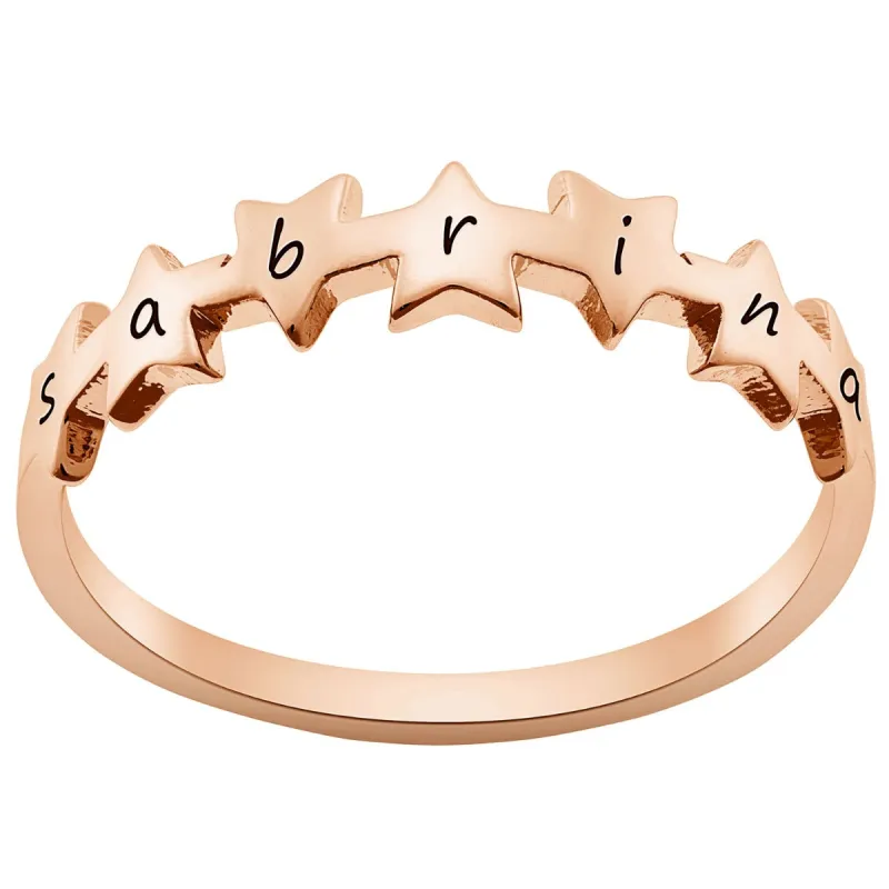 Sequence of Stars 14K Rose Gold Plated Name Ring sold by Limoges Jewelry