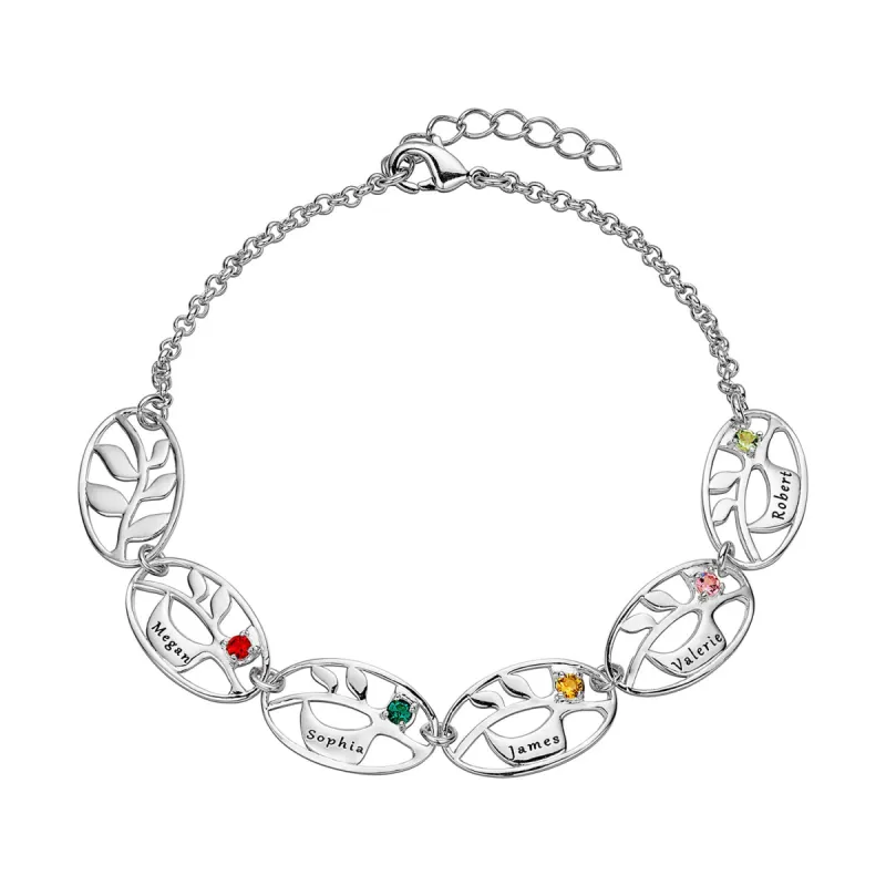 Family Name and Birthstone Leaf Bracelet sold by Limoges Jewelry