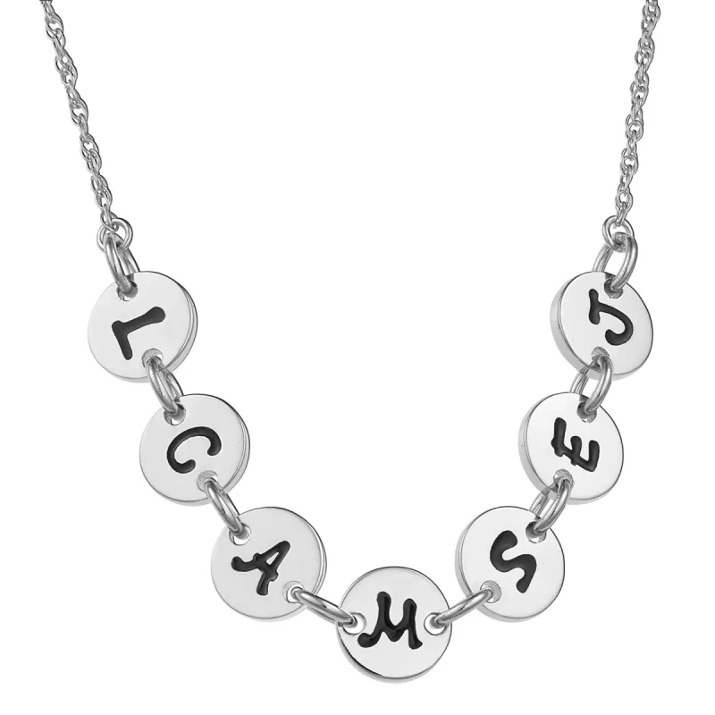Sterling Silver Initial Discs Station Necklace - 7 Discs sold by Limoges Jewelry